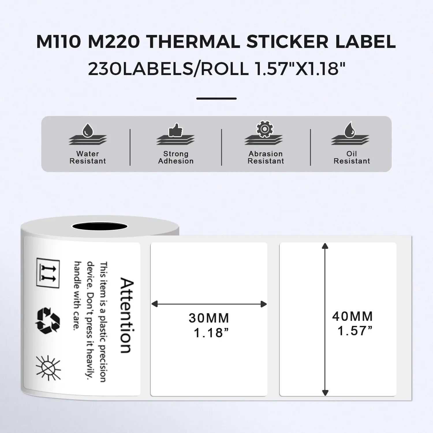 

40x30mm Thermal Stickers for Phomemo M110 M220 Printer, Glossy Waterproof Self-Adhesive Labels