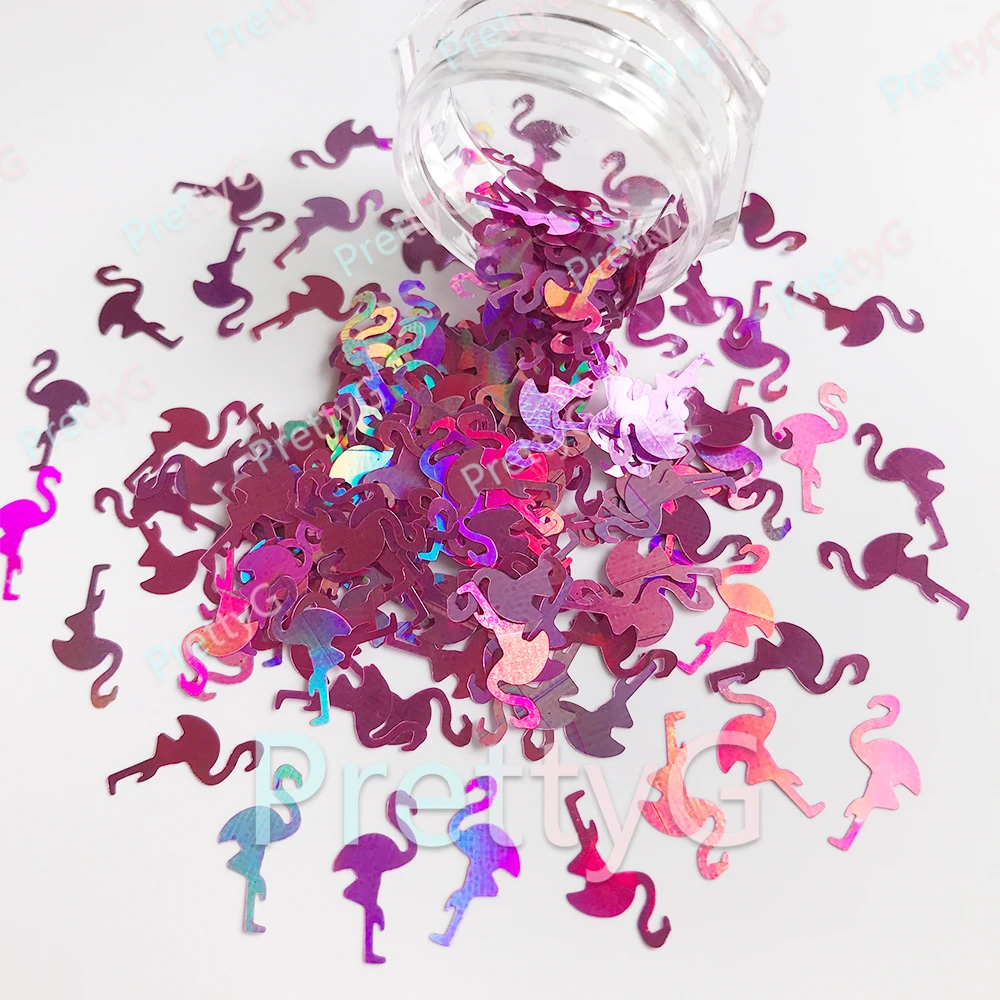 PrettyG 1 Box Pink Flamingo Sequins Holographic Flamingo Glitter Shape for Resin DIY Art Craft Nail Decoration Accessories