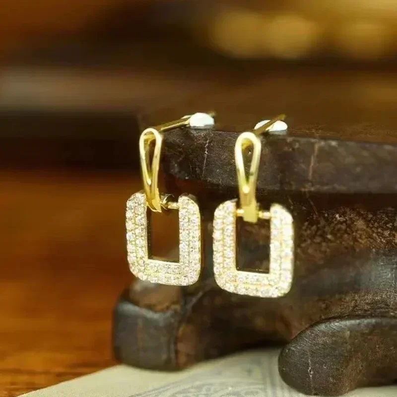 2025 European and American New Geometric Earrings High-end Elegant Hollow Square Micro Inlaid Zircon Simple Accessory Wholesale
