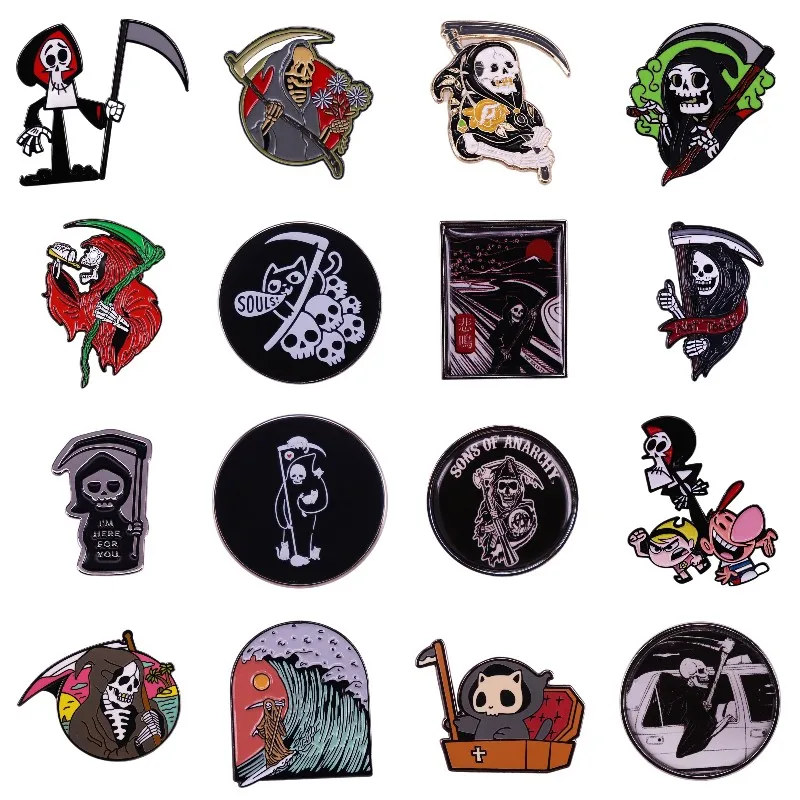 Excellent Quality Terror Skeleton Enamel Pins Gothic Punk Style Cartoon Brooches Clothes Jeans Lapel Pins Drop Shipping