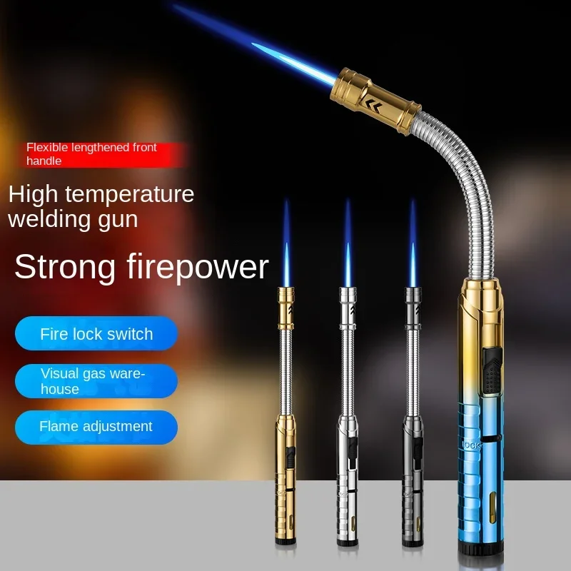 New Metal Visible Air Chamber Hose Lighter with Rotatable Long Handle Kitchen Ignition Straight-in Windproof Inflatable Lighter