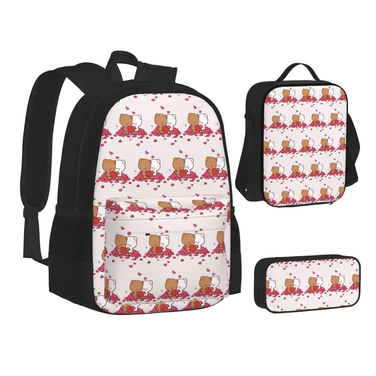 Peach And Goma Bubu Dudu Balloon BackpacksBoysGirls Bookbag Students School Bags Kids Rucksack Lunch Bag Pen Bag Three-Piece Set