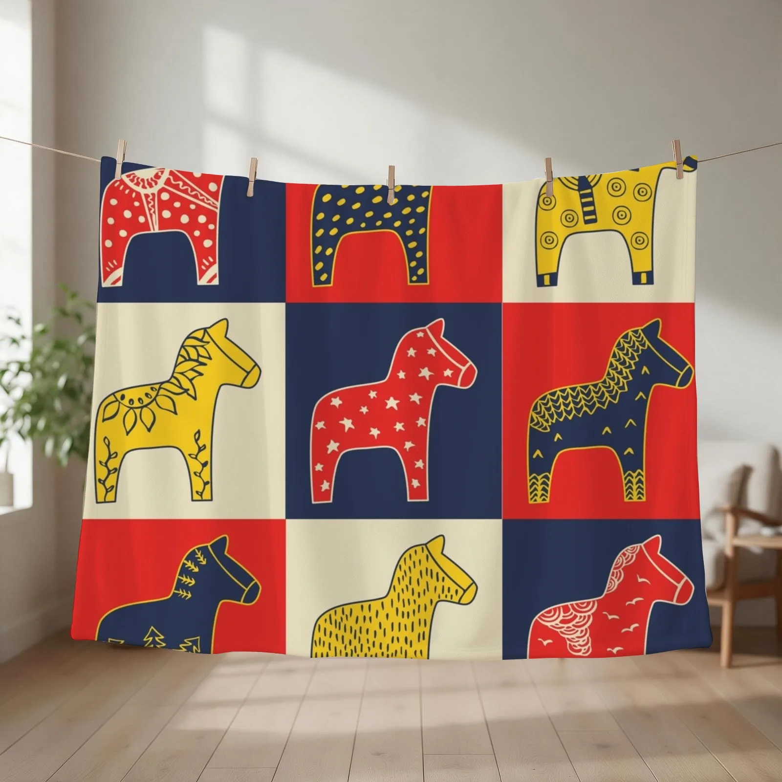 BEST SELLER _ Swedish Dala Horse Throw Blanket valentine gift ideas Soft Big Blankets For Baby Soft Plush Plaid Blankets