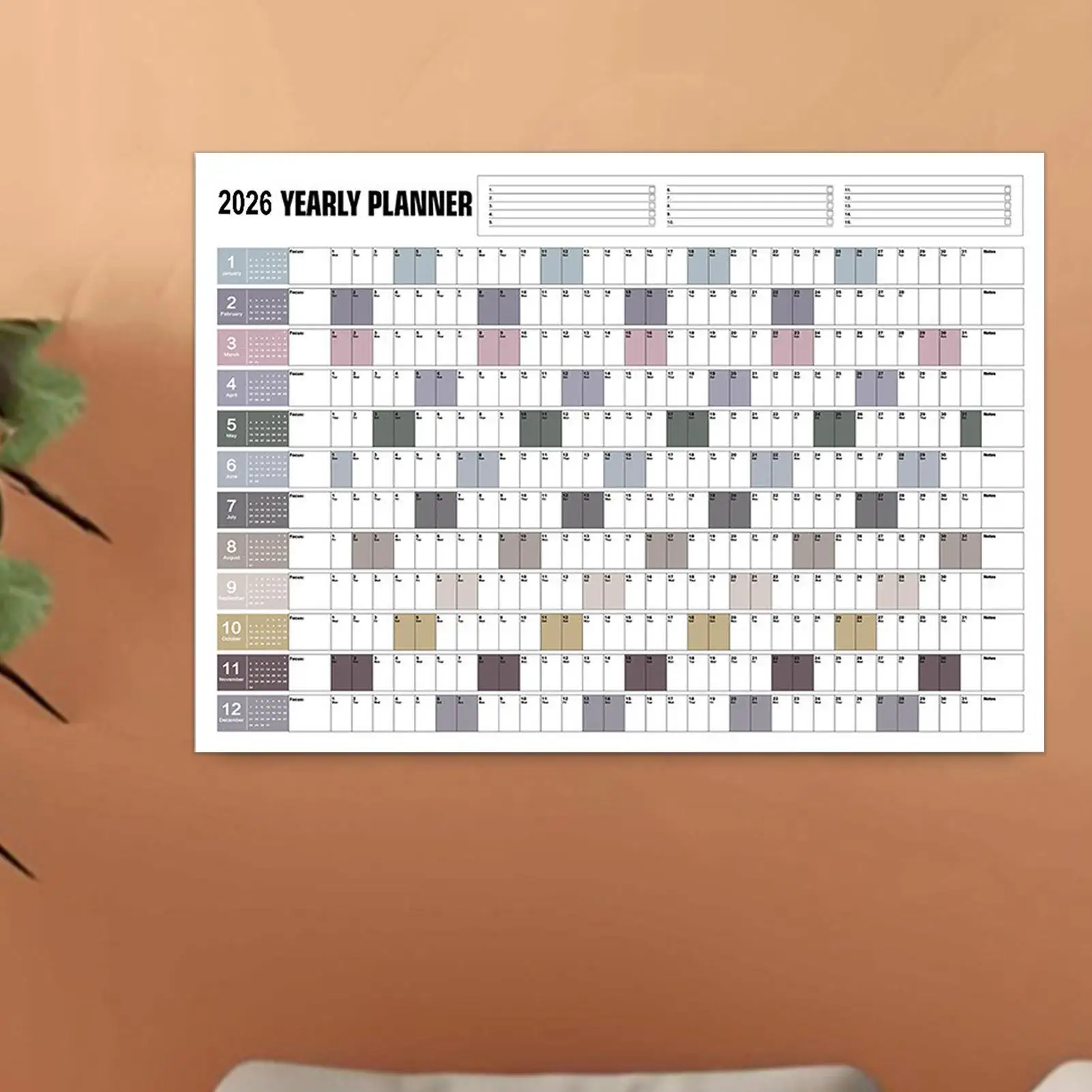 

Настенный календарь на 2026 год с наклейками, большой ежегодный календарь для личного планирования, школьные и офисные принадлежности для организации работы