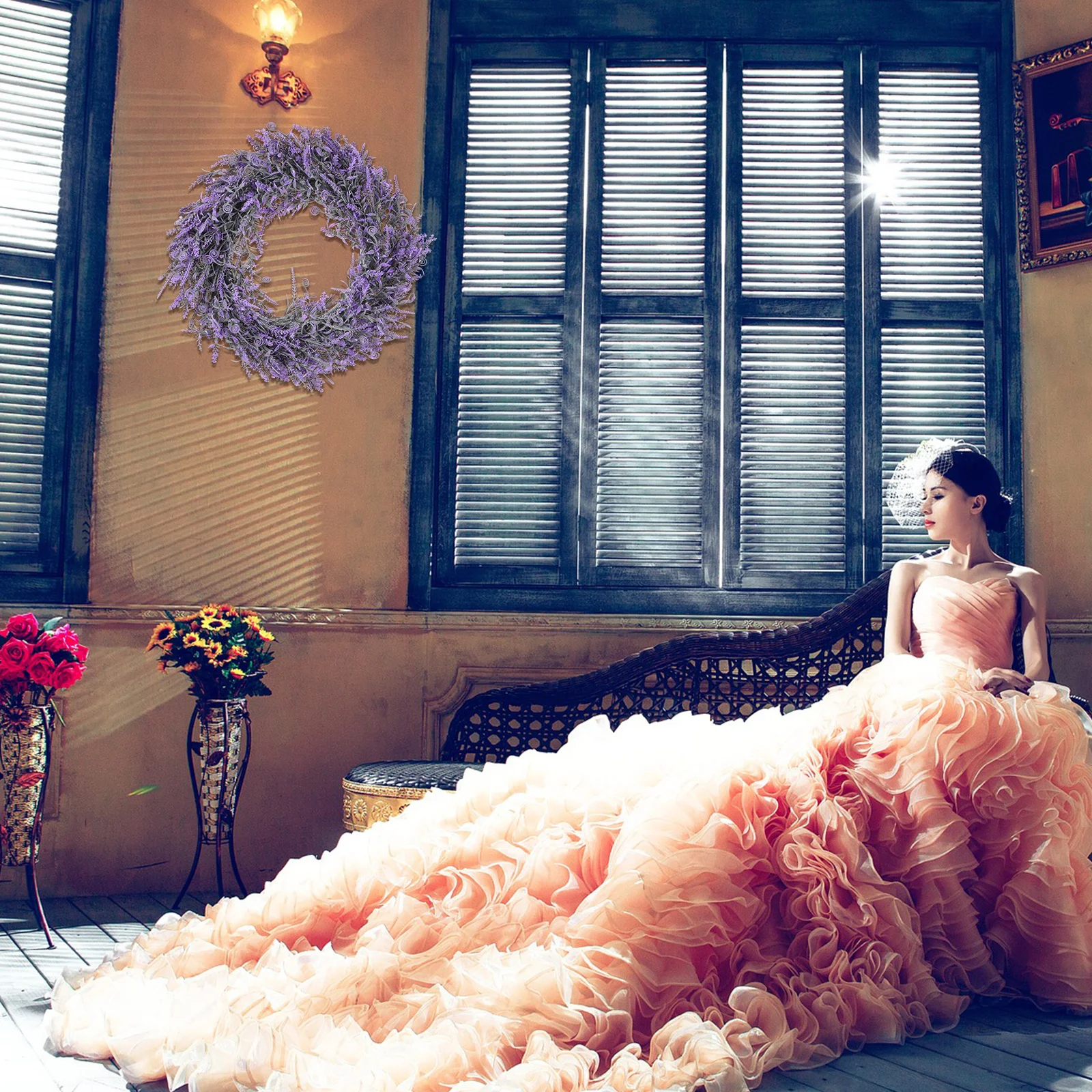 

1Pcs Simulation Lavender Wreath Ornament Festive Hanging Decor for Living Room Bar Lintel Indoor Outdoor Decoration