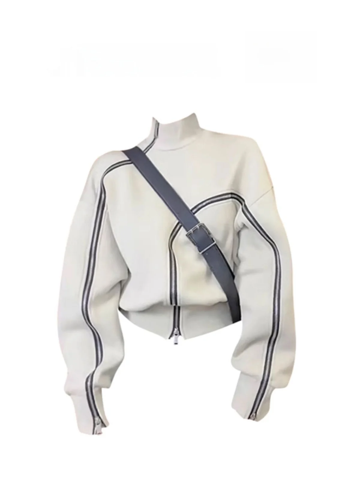 

Thiened Fce Zipper oulder High Collar ort Sweatirt Women's Faionable Personali Color Blo Irregular Sweater