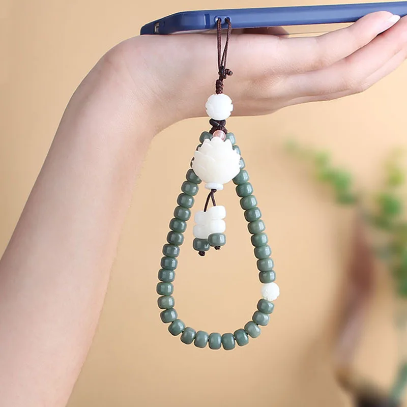 DIY accessories Chinese style white jade Bodhi mobile phone lanyard chain short wrist rope non-slip removable female personality