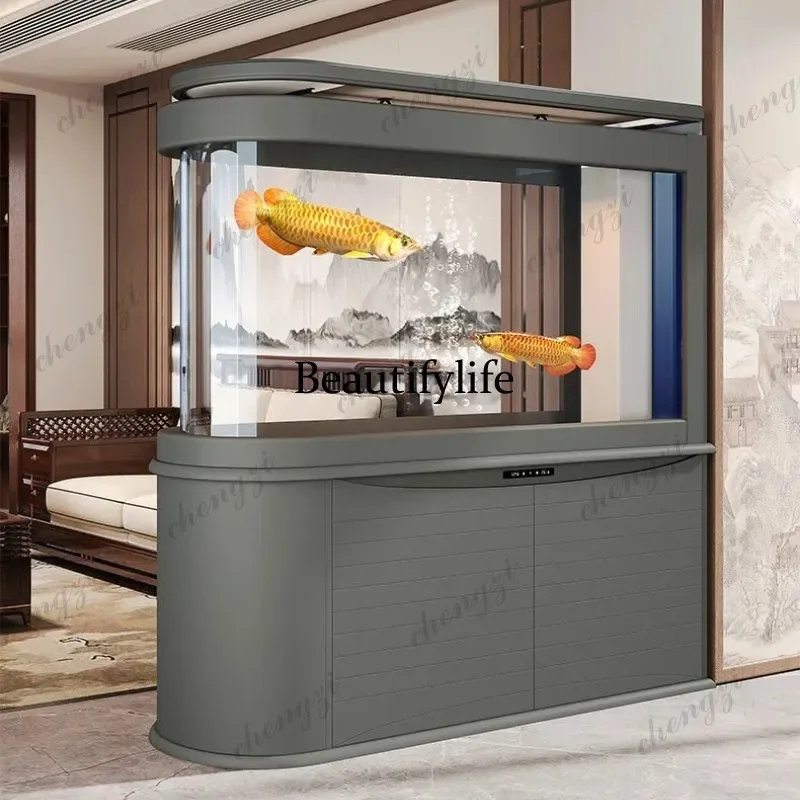 

RR NQ Mid-century Modern Bullet Head Aquarium - Large Curved Ultra Clear Glass Tank with Integrated Filtration & Wooden Cabinet
