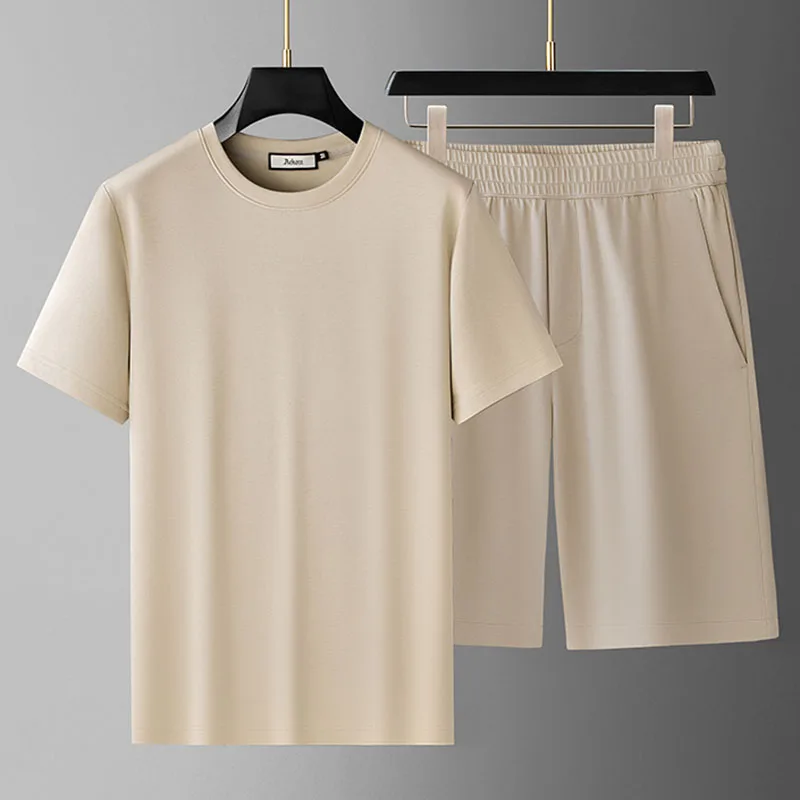 

【Modal/Air Layer】A complete set of clean solid color summer high-end men's shorts casual sports suits