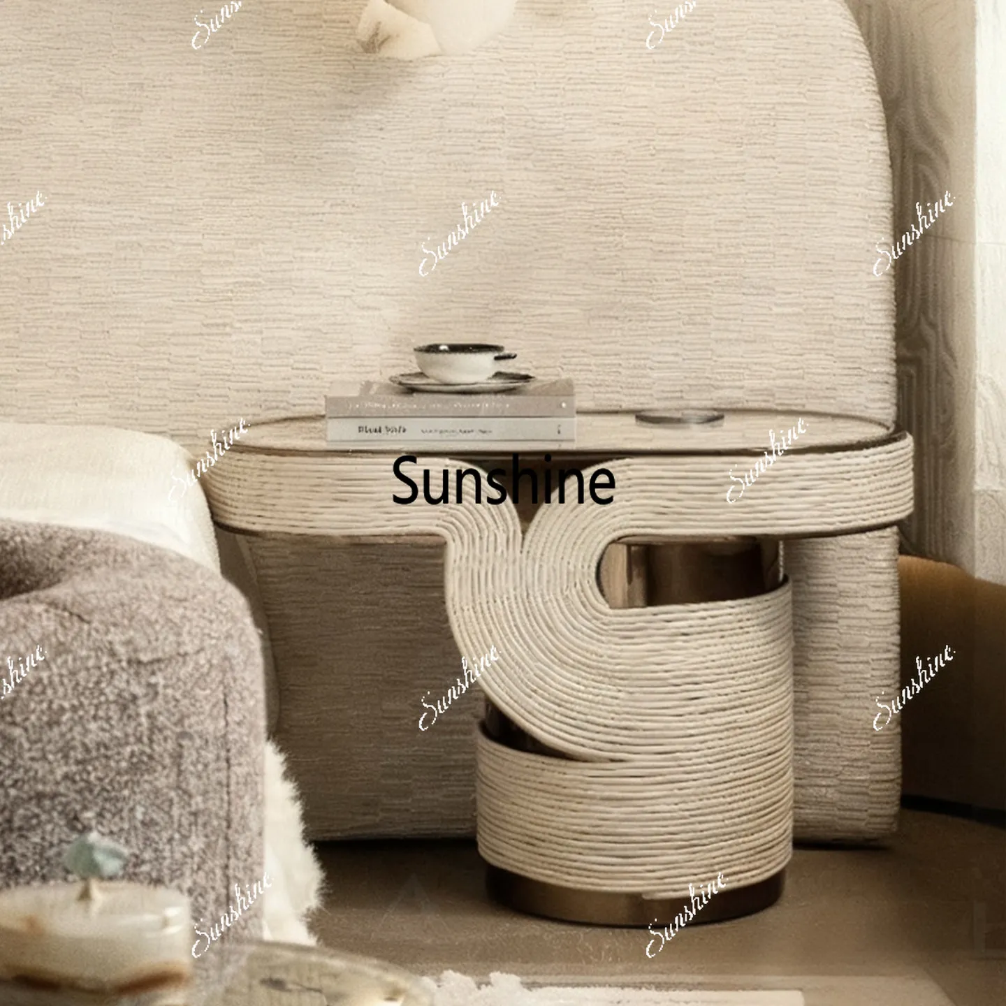 Italian light luxury marble bedside table modern special-shaped side bedroom storage cabinet