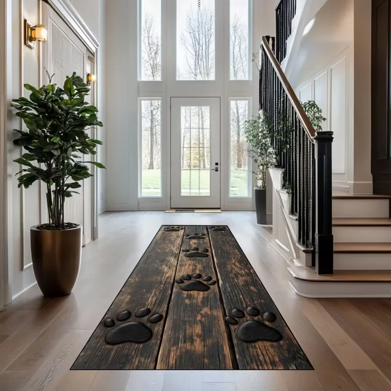 سجادة عداء مطبوعة بمخالب من الخشب الصناعي، مسارات واقعية للكلاب على سجادة بنية عميقة، سجادة أرضية محبة للحيوانات الأليفة للممر والمدخل