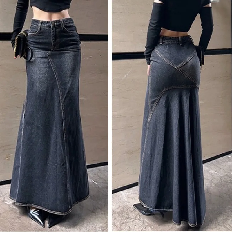 

New Autumn Vintage High-Waisted Fishtail Skirt Women With Split Line And-Lifting Design, Bodycon Long Skirt