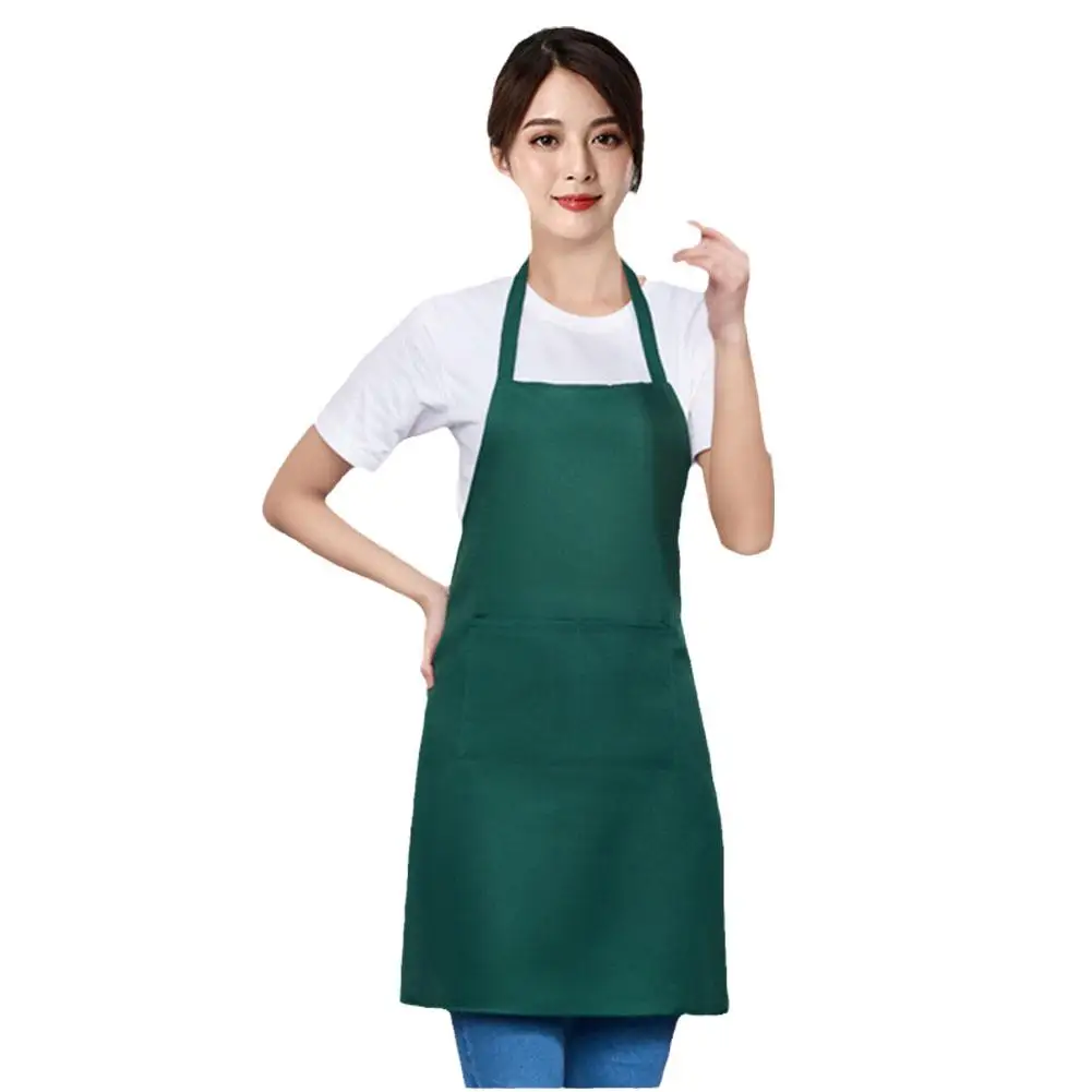 Cooking Apron Unisex Household Solid Color Chef Waiter Tool Supplies Adult Apron Barbecue Kitchen Hairdresser Pocket I5n3