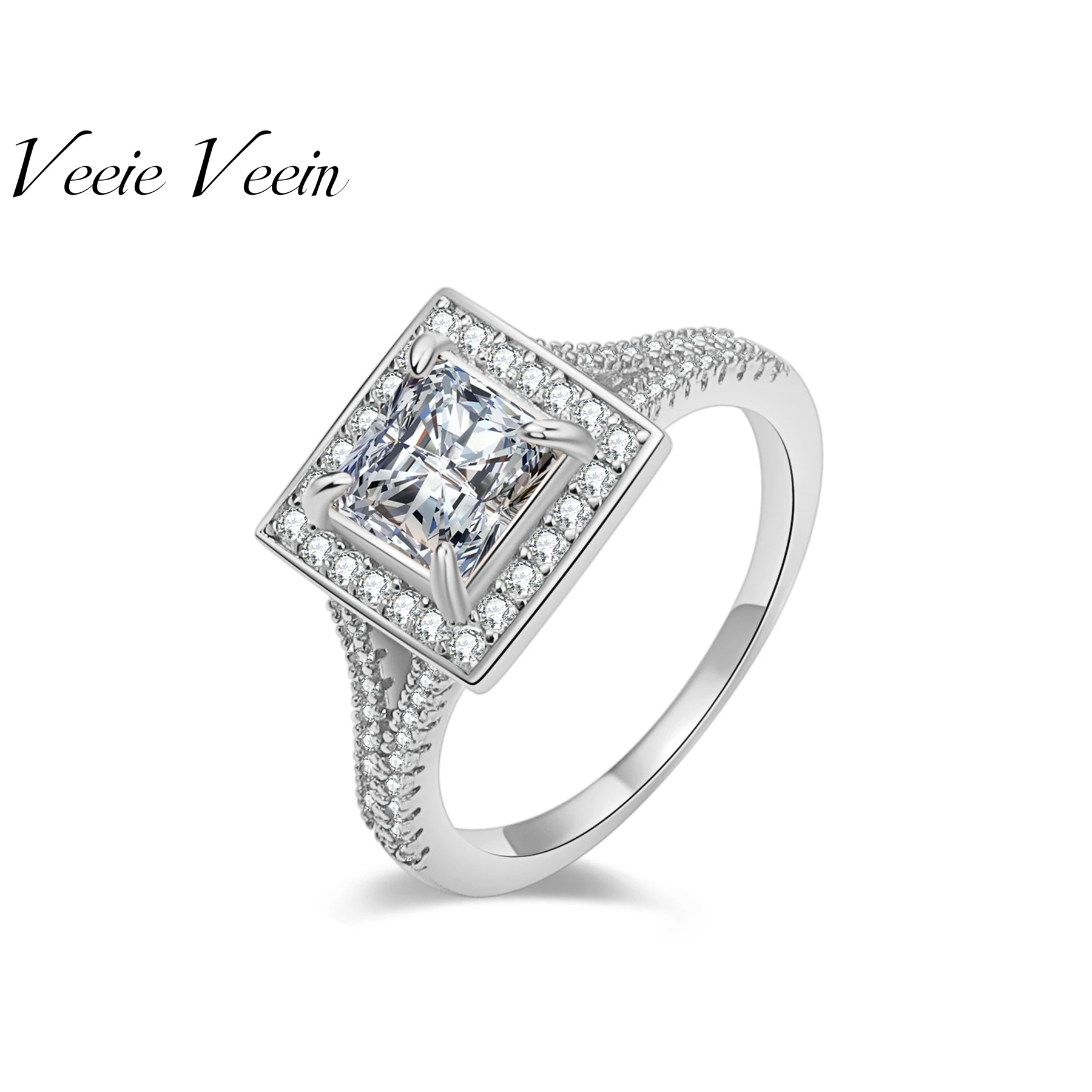 

Veeie Veein Элитный бренд S925 Чистое серебро Принцесса Квадрат 1 карат Муассанит Женское кольцо Сертификат GRA Кольцо Ювелирные изделия