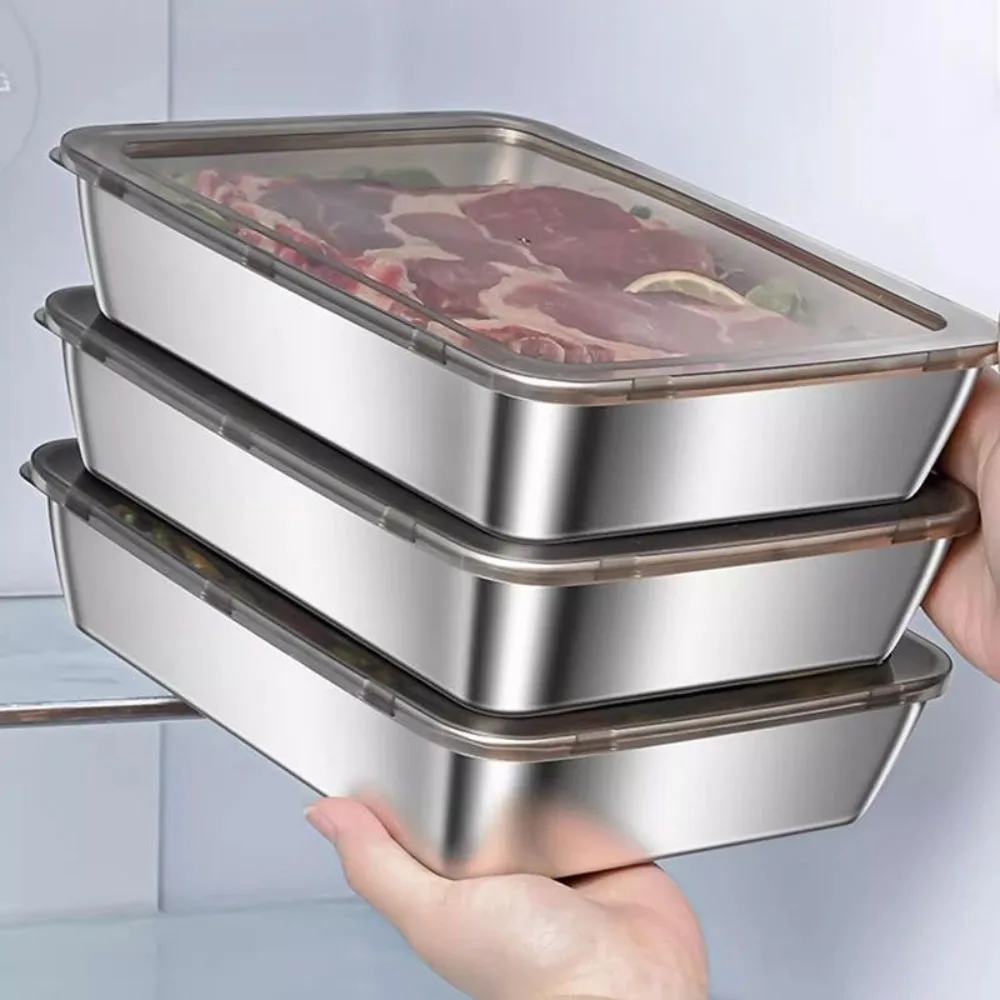 ถาดเสิร์ฟสแตนเลสเกรดอาหารพร้อม - Food Storage Stainless Steel Containers บทวิจารณ์และราคา