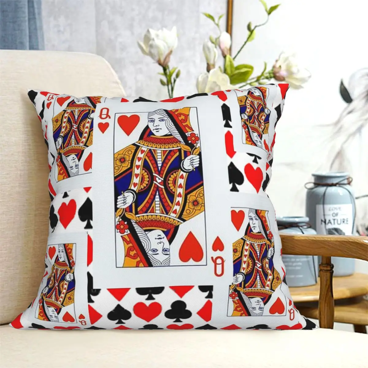 Queen Of Hearts Square Pillowcase Cushion Cover Pillow Case Throw Pillow Cover for Home Bedroom Car