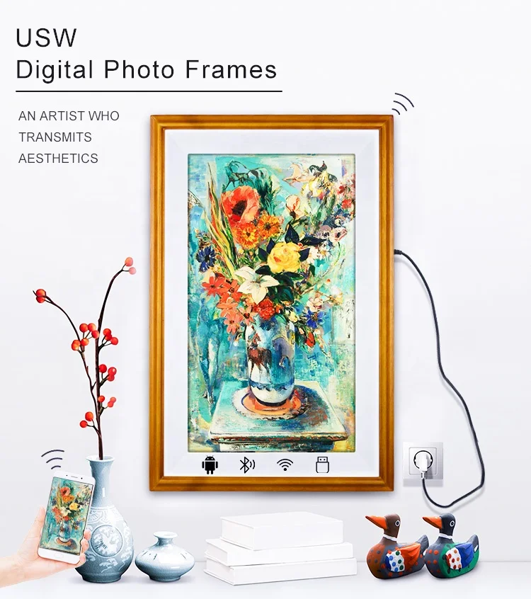 Digital Frame Museum Frame Photo Frame Wood Clock Lcd Screen Wooden Walls CN SIC Intelligent Digital Art Usingwin 21.5 Inch