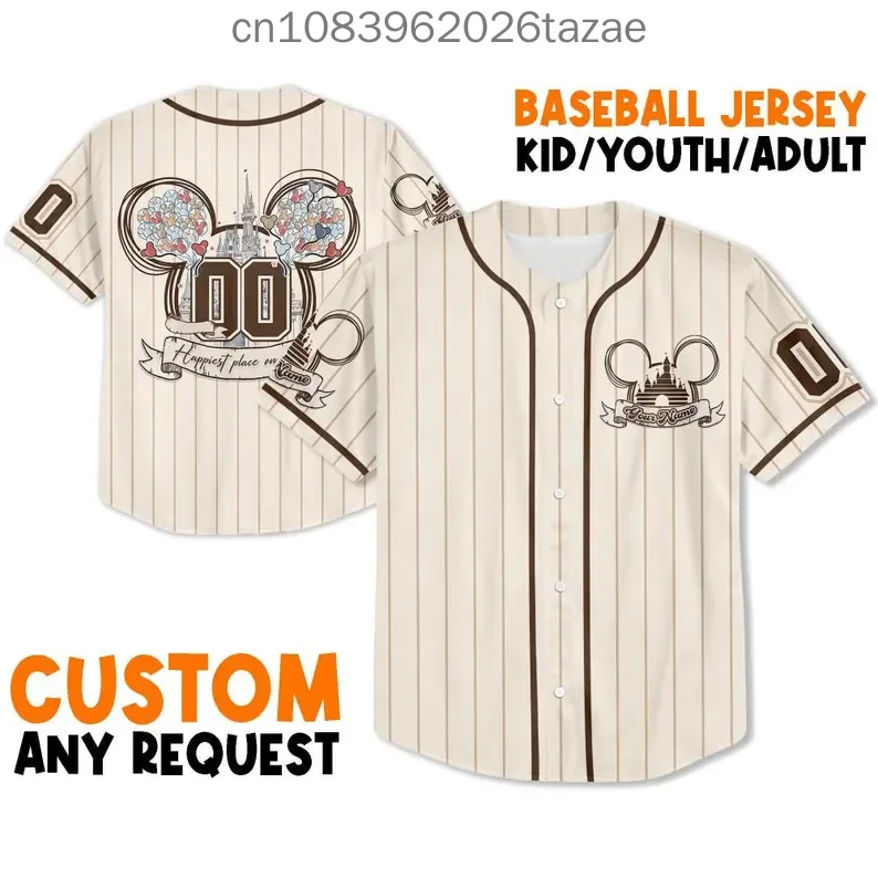 2025 Disney Baseball Shirt, Customizable, 3D Printed Casual Fashion Button Baseball Shirt