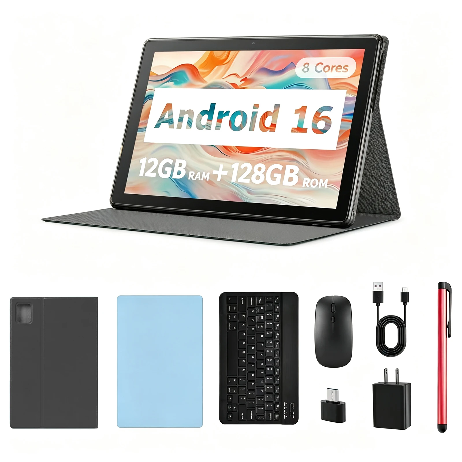 Paitanry 2026 10 Inch Tablet Android 16 HD Display 12GB (4+8GB Expand) RAM 128GB ROM Octa Core 5000Mah Wifi 6 Global Tablet PC