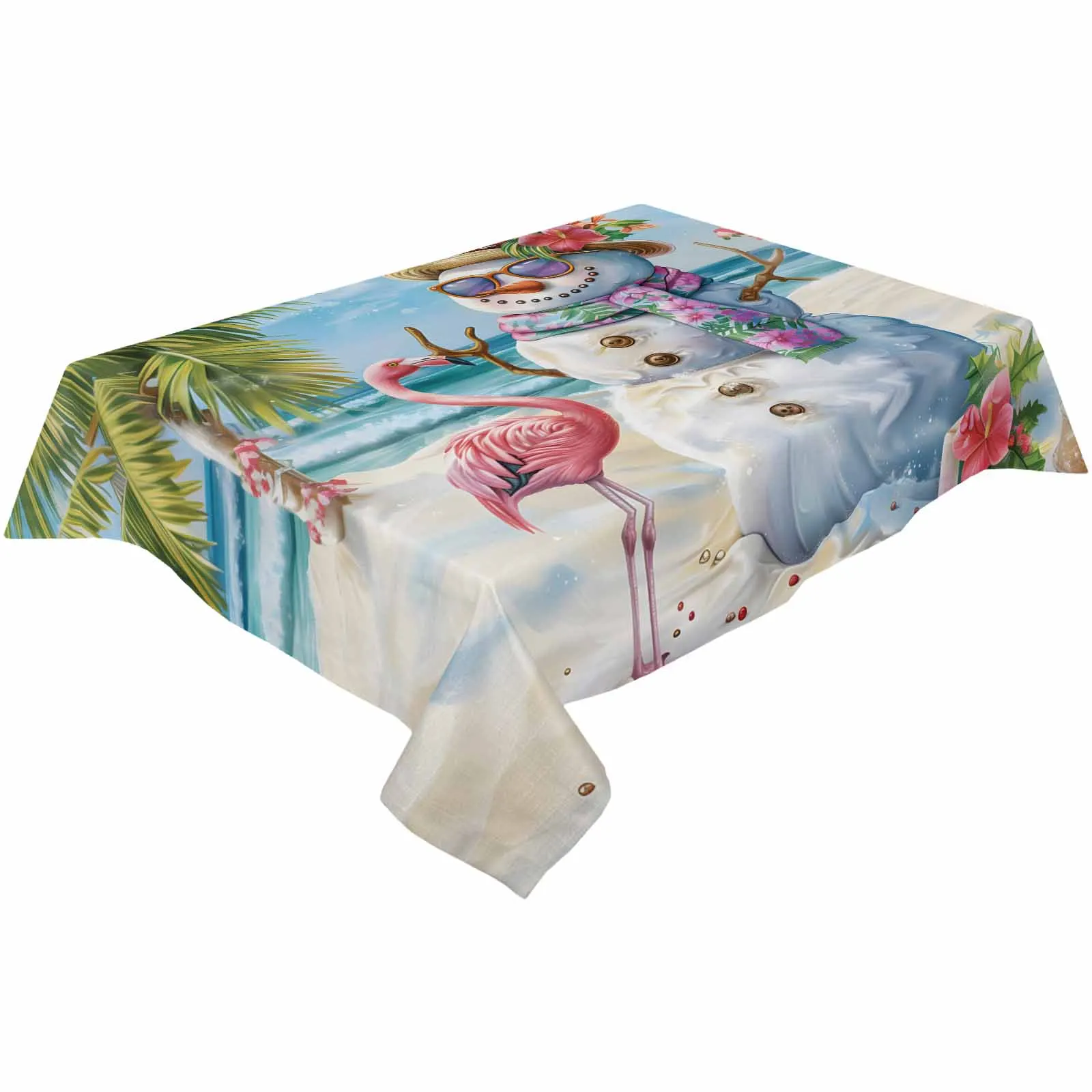 Christmas Snowman Hawaiian Flamingo Flowers Tablecloth Waterproof Dining Table Rectangular Round Table Cover Home Kitchen Decor