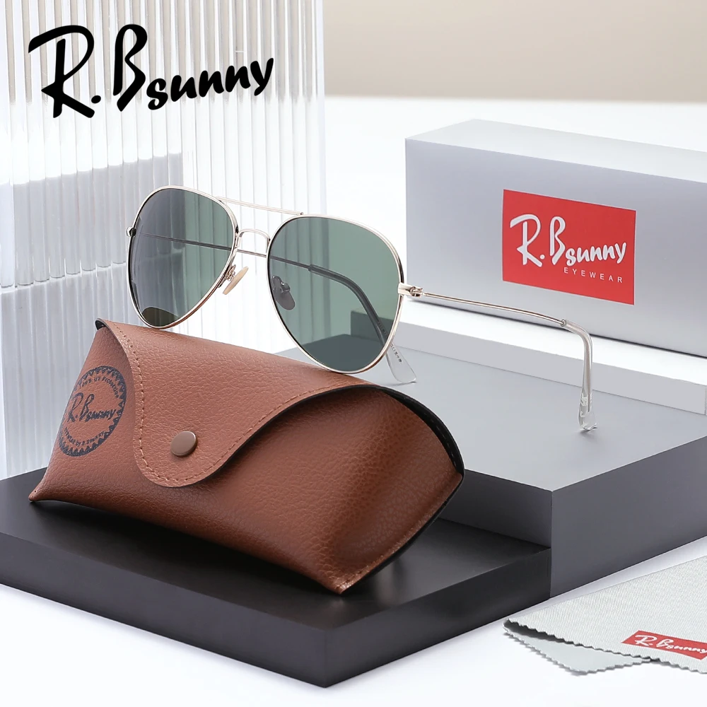 RBsunny New Classic Pilot Sunglasses Men UV400 Round Fashion Metal Thin Frame Glasses Driving Summer Eye Protect  Women Eyewear