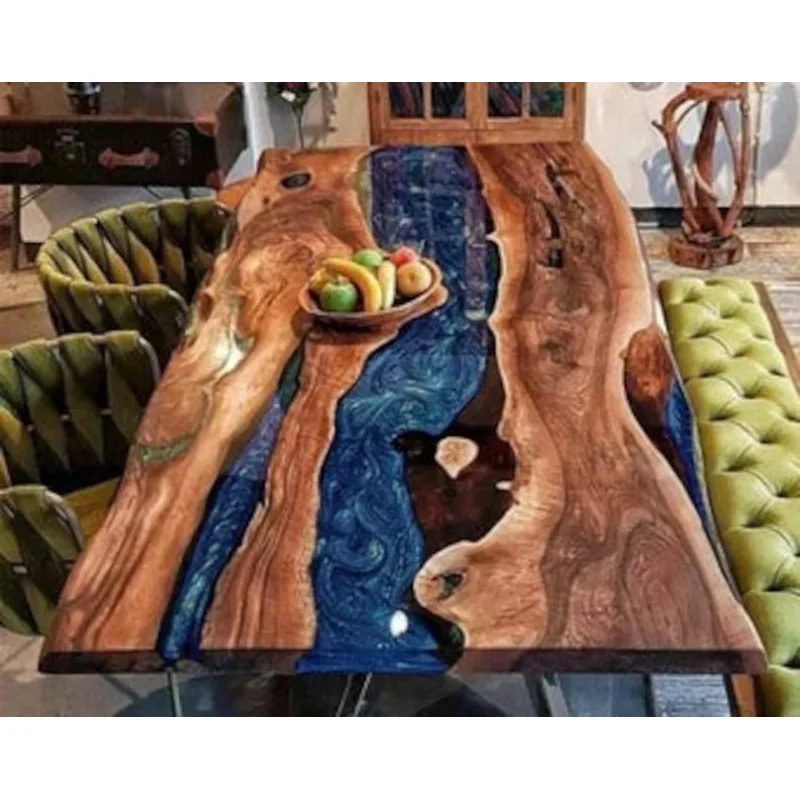 custom.Modern Luxury Resin Epoxy Dining Table Solid Wood Steel Desk 2-8 People Restaurant Bar Kitchen or Farmhouse