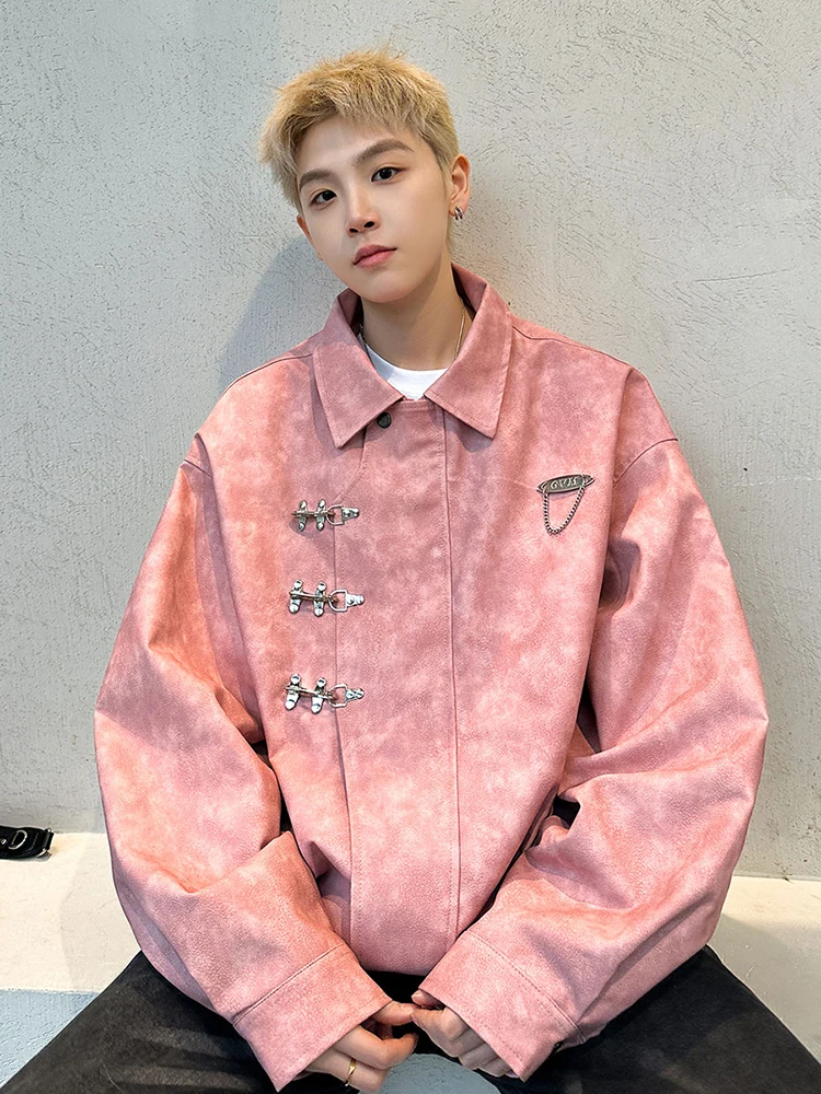 

Мужская кожаная куртка в стиле американского хип-хопа, весна-осень, модный дизайн Cleanfit, повседневная, свободного кроя, цвета авиационной синей.