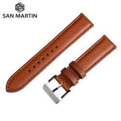 San Martin Watchband Leather 20mm Natural Litchi Pattern Full Grain Textured Cowhide Watch Strap Band Sweat Comfortable BD0013