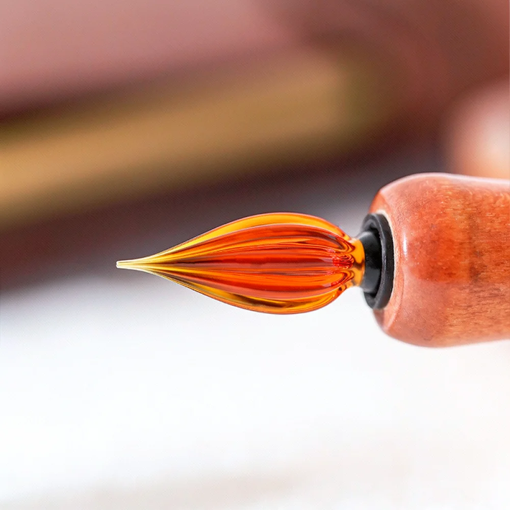 Vintage Style Glass Nib Dip Pen Wood Body For Art Painting Drawing Sketching Calligraphy Writing Stationery