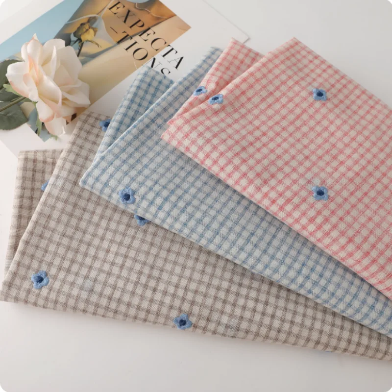 

ins style thin floral embroidery polyester cotton fabric for women's clothing handmade diy hair band fabric