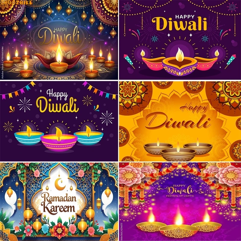 

Indian Pooja Diwali Photography Backdrops India Traditional Deepavali Candle Marigold Wedding Birthday Background DI01
