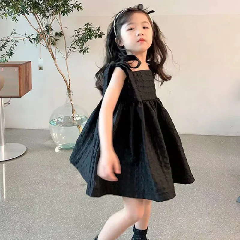 

Girls' Dress Summer New Hot Fashion Sling Vest Dress Children's Black Dress 2-10Year Kid's Princess Dresses