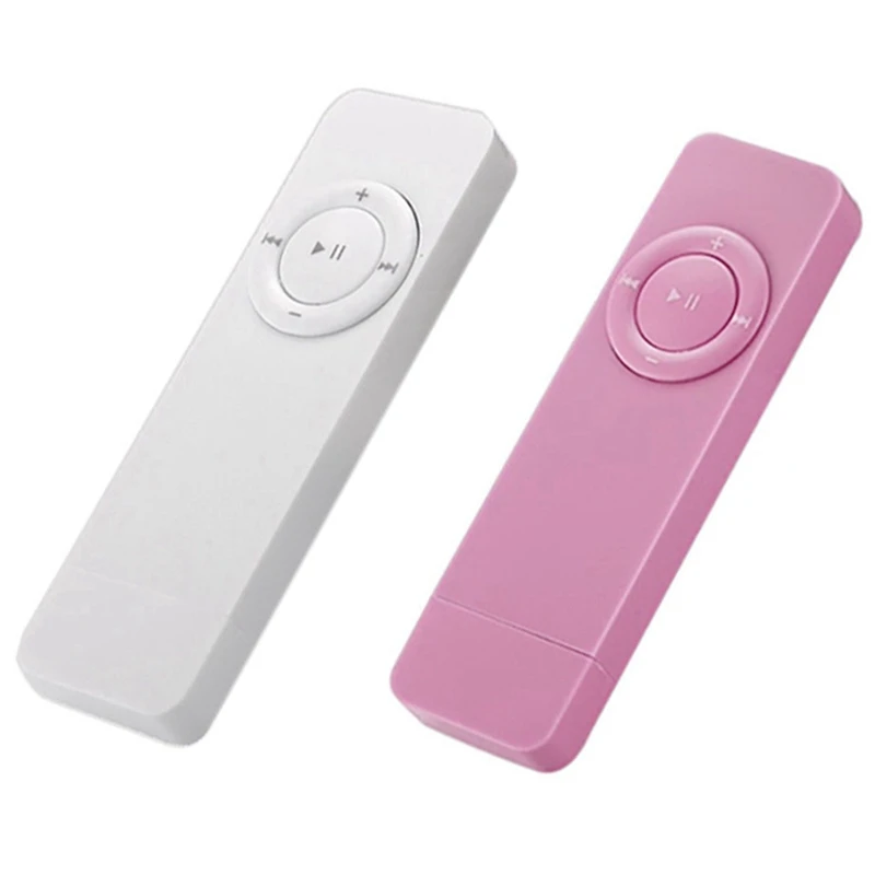 2Pc Portable USB Sport U Disk Mini Mp3 Music Player Support 32GB TF Card(White&Pink)