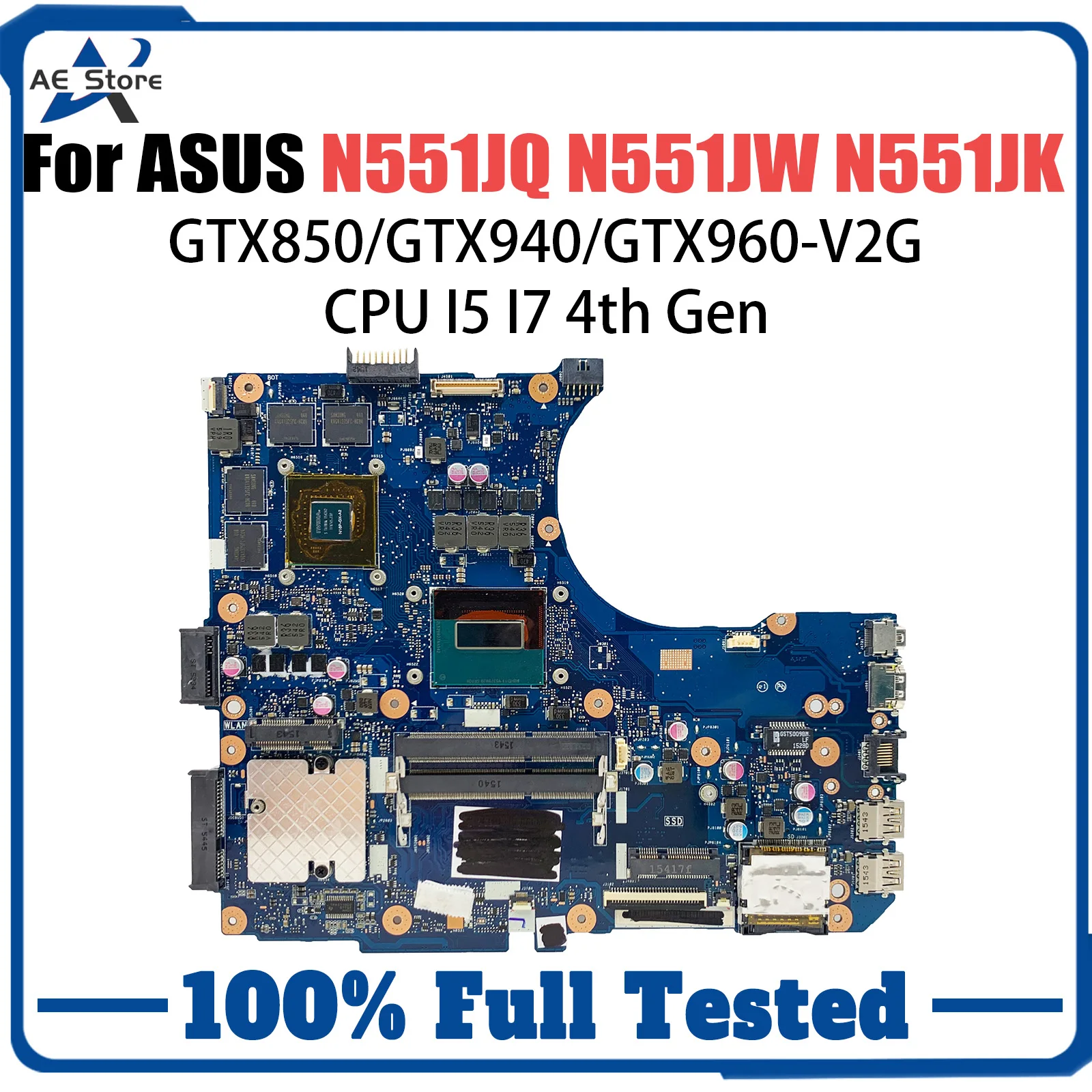 N551J Motherboard I5 I7 CPU GT840 GTX850 GTX940 For ASUS N551JQ N551JW N551JB N551JK Laptop Motherboard