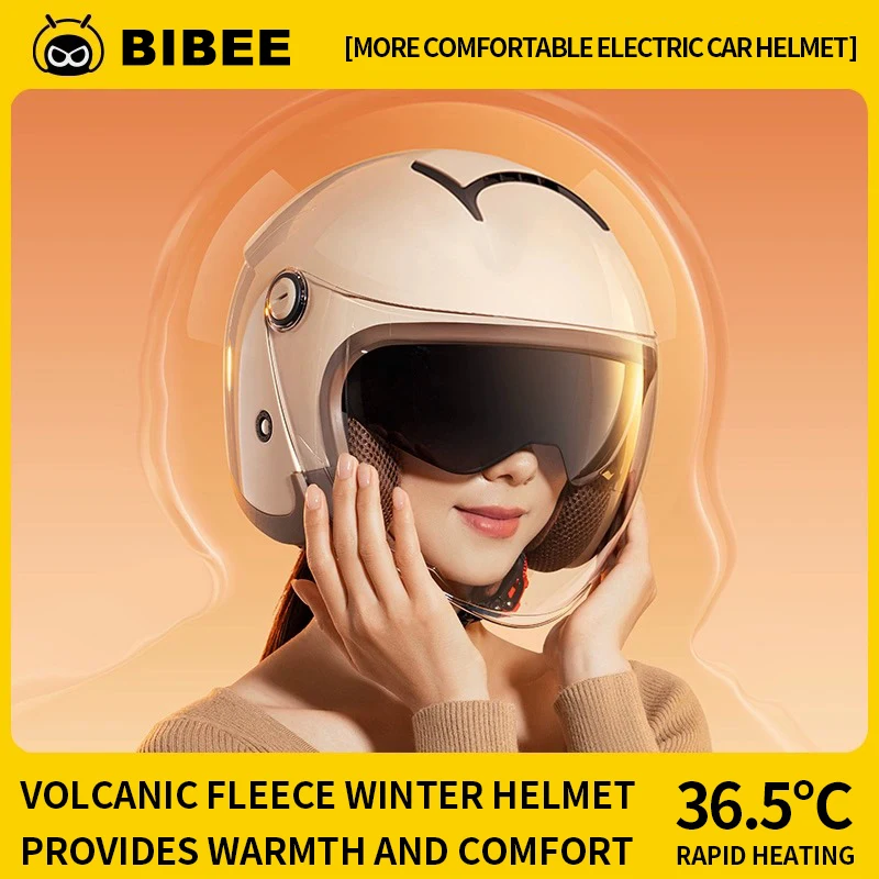 

BIBEE Electric Bicycle Helmet Electric Motorcycle Open Face Helmet Men Women Dual Lenses Four Seasons Jet Scooter Half Helmets