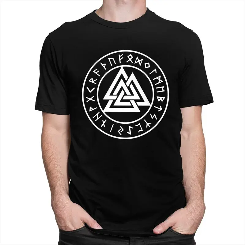 Custom Viking Odin Valknut Runes Tshirt for Men Short Sleeves T Shirt Fashion Norse Vikings Valhalla T-shirt Pure Cotton Tee