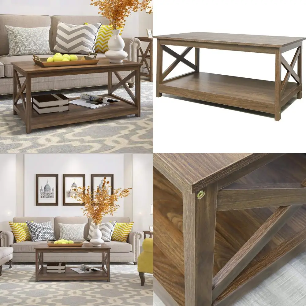 

Журнальный столик в современном фермерском стиле с двухуровневым хранилищем, 40 дюймов, отделка из темного ореха