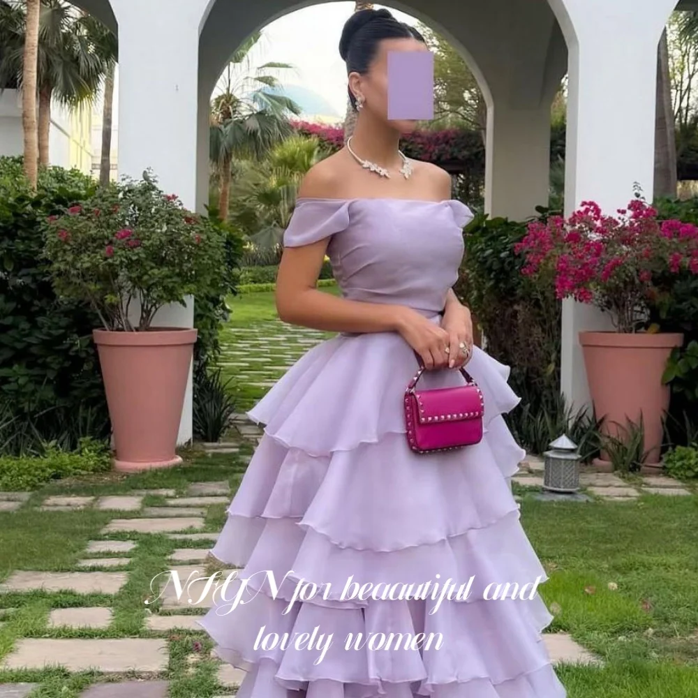 NFYN Lilac Elegant Formal Gown Sleeveless Off Shoulder Evening Dress A-line Pleats Tiered Celebrity Dress for Woman Customized