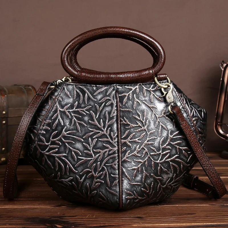 

Genuine Leather Hand Make Art Fashion Customize Handbags Lady Tote Bag Woman Sac A Mains Luxury Boston Bag