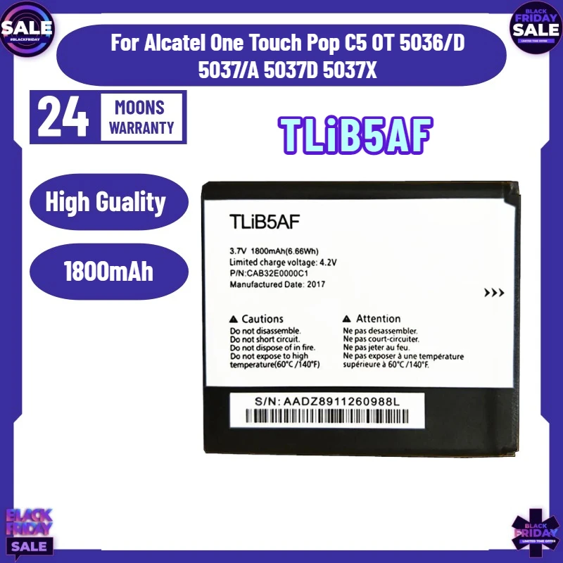 

TLiB5AF 1800mAh Battery for Alcatel One Touch Pop C5 OT 5036/D 5037/A 5037D 5037X Mobile Phone Bateria