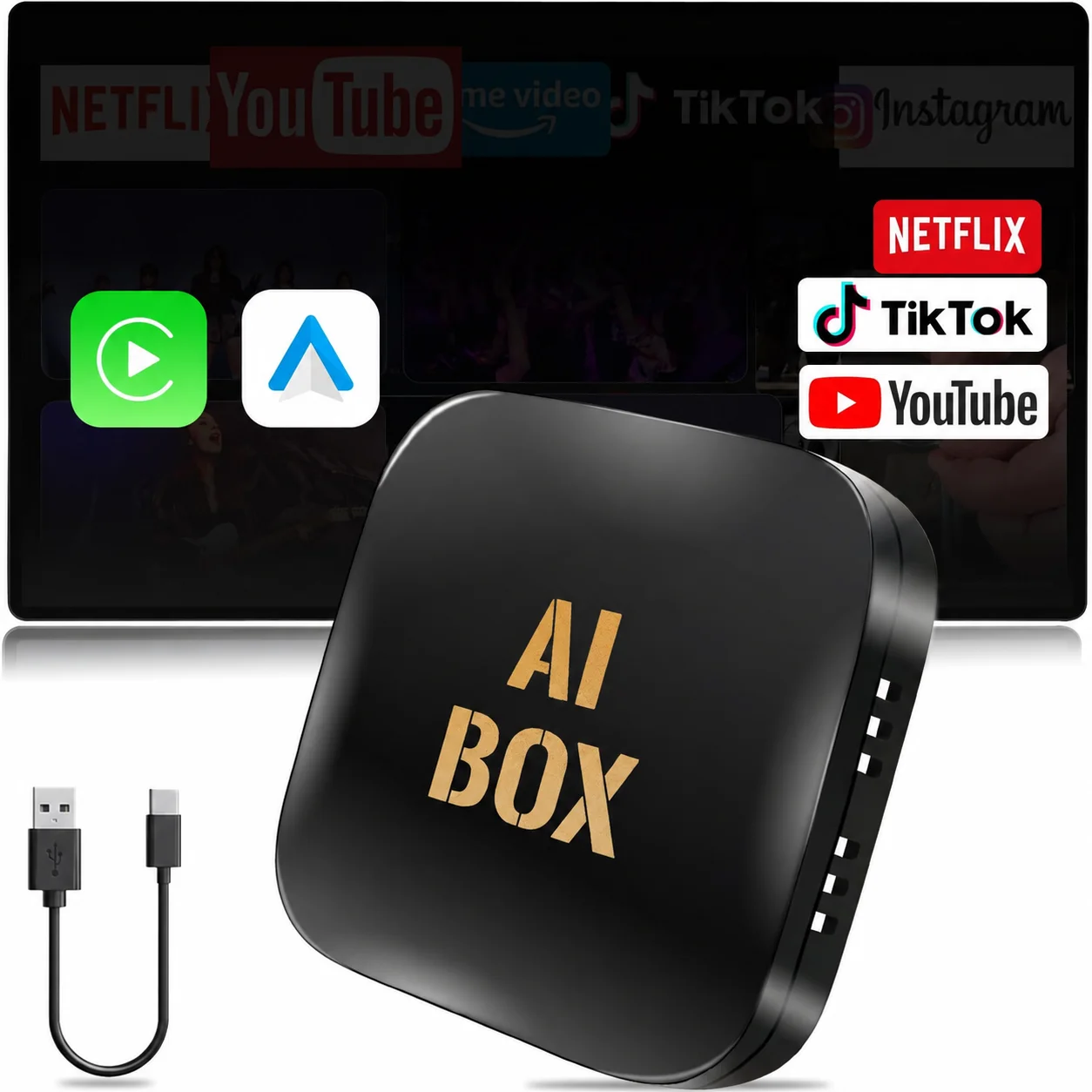 Support Netflix YouTube Car AI Box Wireless CarPlay Adapter Android Auto TF Card U Disk Magic Link for OEM Wired CarPlay Cars