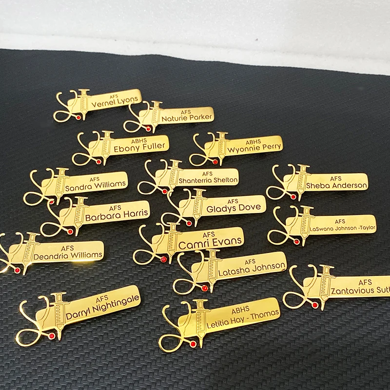 

WLP Stethoscope Shape Custom Professional Name Text Lapel Pins Stainless Steel for Doctor Nurse Personalized Badges Brooch Gift