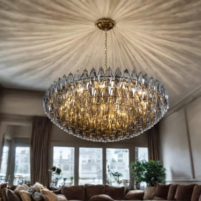 

Modernity Glass chandelier Home interior lighting Decor LED Hanging Lamps for High Ceiling Suspension Lustre Remote Dimmable