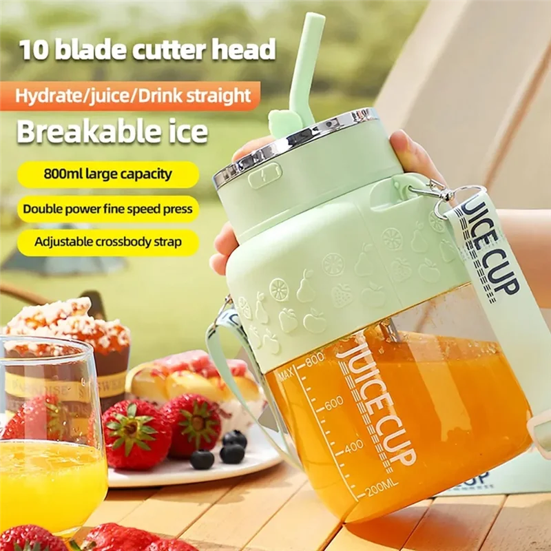 

A74G-Wireless Portable Juicing Bucket Electric 800Ml Cup Fresh Fruit Juicer With Large Capacity And 10 Stainless Steel Blades