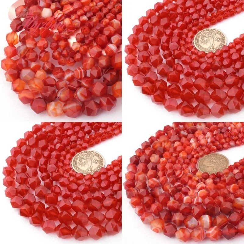 

6/8/10mm Round Stars Faceted Red Agate Stone Beads 15 inch for DIY Craft Charm Bracelet Necklace Jewelry Making Free Shipping