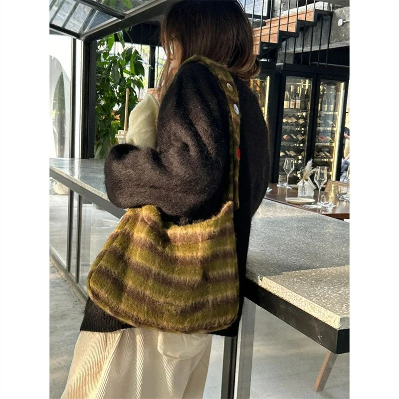 miyagawa Cute Commuting Tote Bag korean Versatile Autumn and Winter 2023 New Checkered Cross Body Shoulder Bags