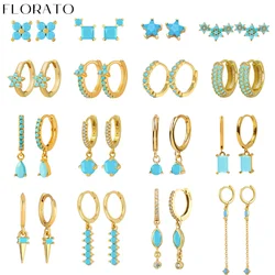 925 Sterling Silver Ear Needle blue turquoise Fashion Hoop Earrings Geometric drop Enamel Earrings for women Premium Jewelry