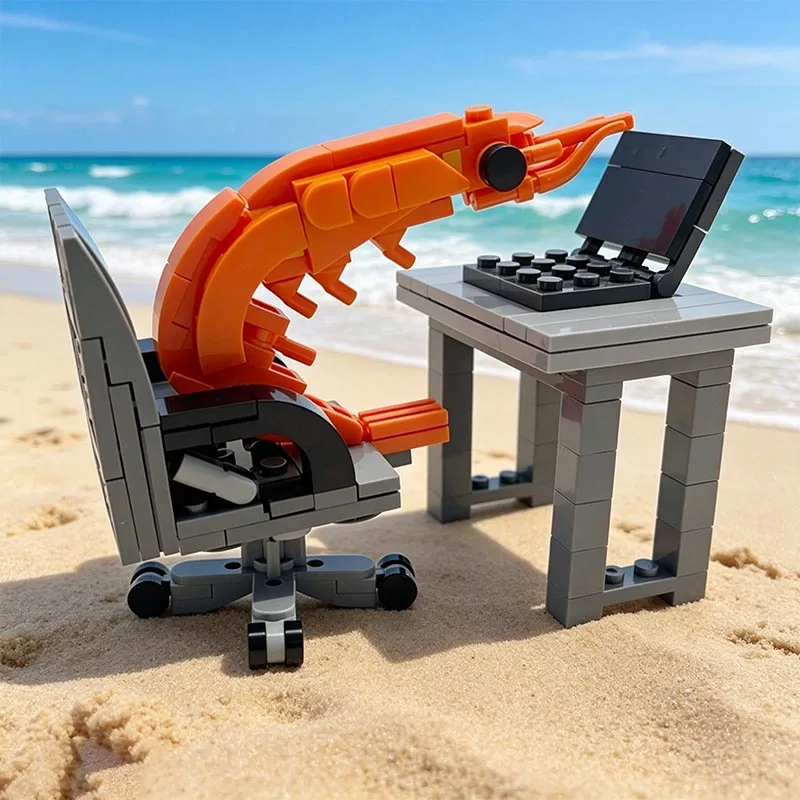 Hot MOC Building Block Shrimp Model Figurines Puzzle DIY Assembly Kit for Boy And Girls Internet Celebrity Creative Parodies Toy
