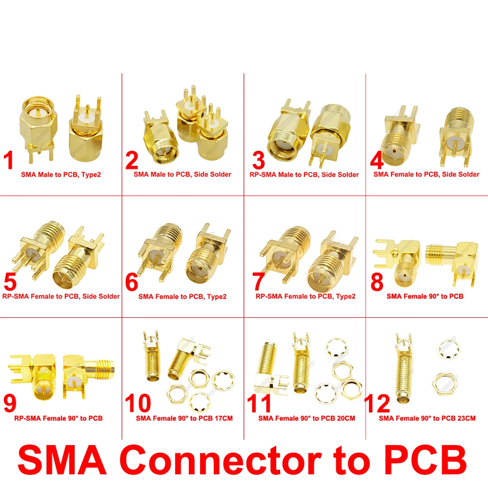 20PCS/lot RPSMA Female Jack Connector PCB Side Solder Edge Socket Mount Gold Plated PCB Mount RP-SMA RF Connector High Quality