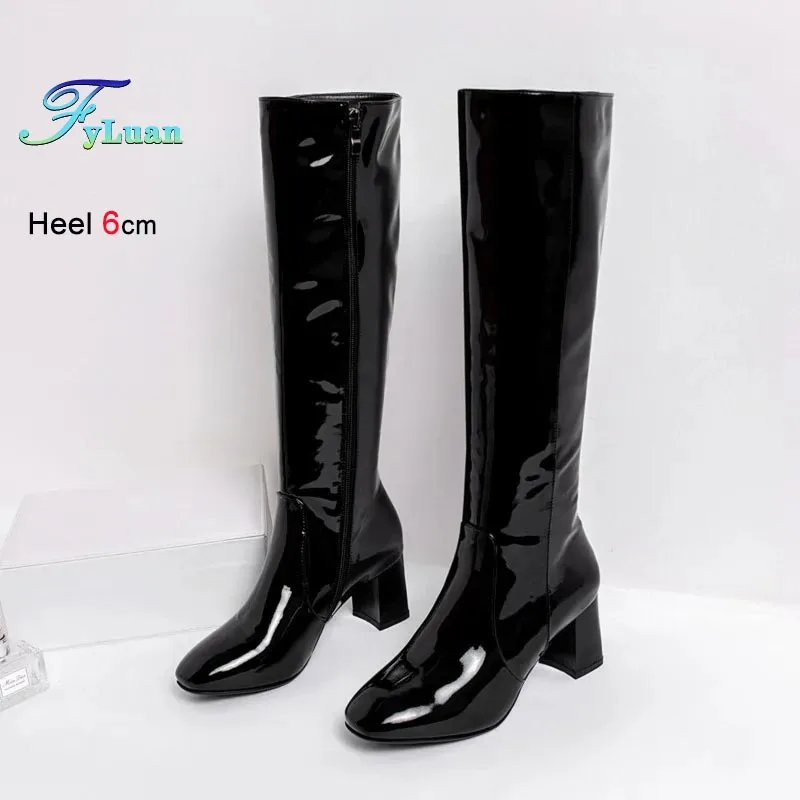 

6cm Coarse Heel Women Shoes Fashion Simple Knee Length Boots Round Toe Side Zipper Tall Boots Knight Boots Party Show Long Boots